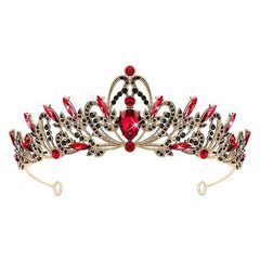 花嫁ティアラ合金ラインストーンクラウンバロックレッド诞生日パーティープリンセスドレス高级感カチューシャ髪饰り