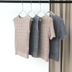 24夏の新型BC亜麻の花のスパンコールの丸い襟の袖なしの小さいベストの丸首の半袖のニットの上着