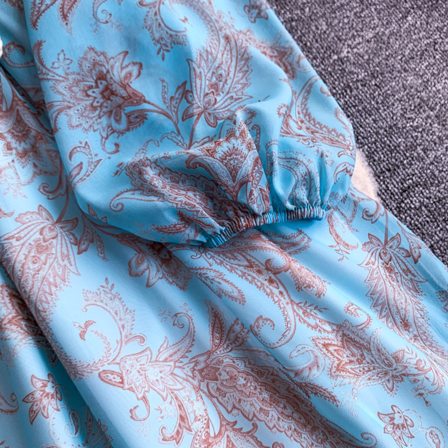 Elegant French Style Long Sleeve Dress Ruffled Collar Rope Waist Cinching Chiffon Printed Maxi Summer Retro Dress_ecoleips.com