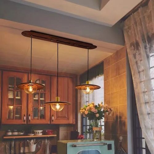 Walnut wood color popular lightweight luxury small living room dining room minimalist lighting Nordic style three-arm dining pendant lamp