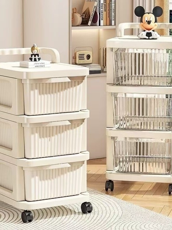Wholesale Small Trolley Storage Cabinet Snack Rack Movable Floor-Standing Drawer-Type Baby Product Storage Rack Kitchen