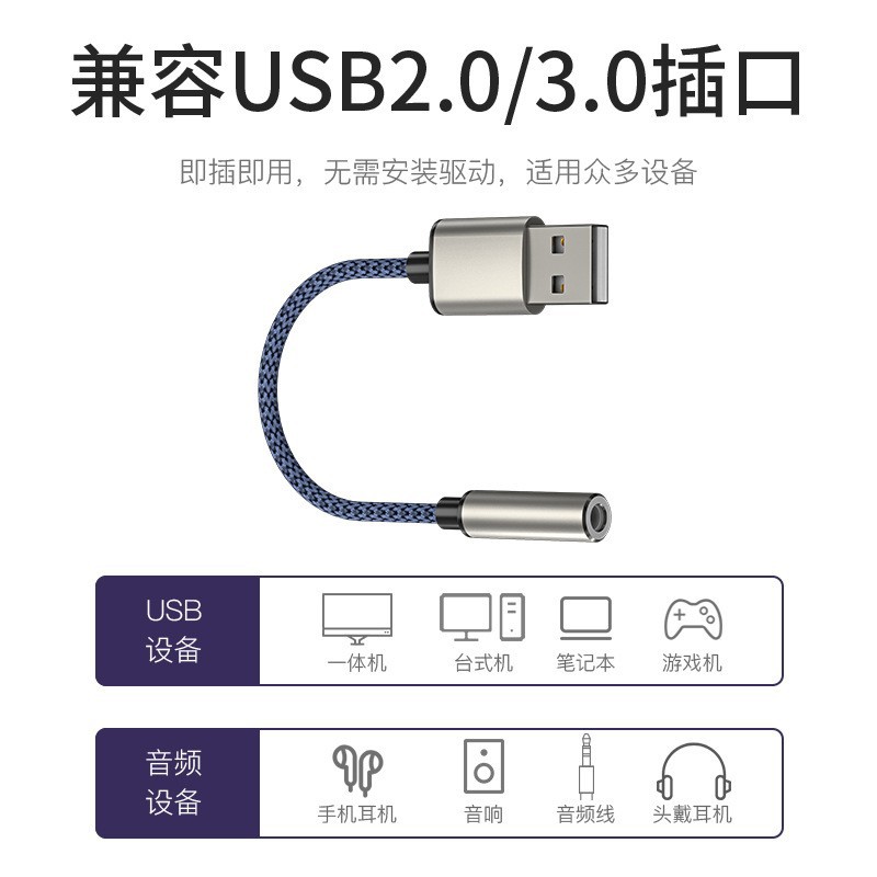 Cross-Border New USB to 3.5mm Two-In-One Computer USB External Hifi Sound Card Digital Audio Adapter Headphones