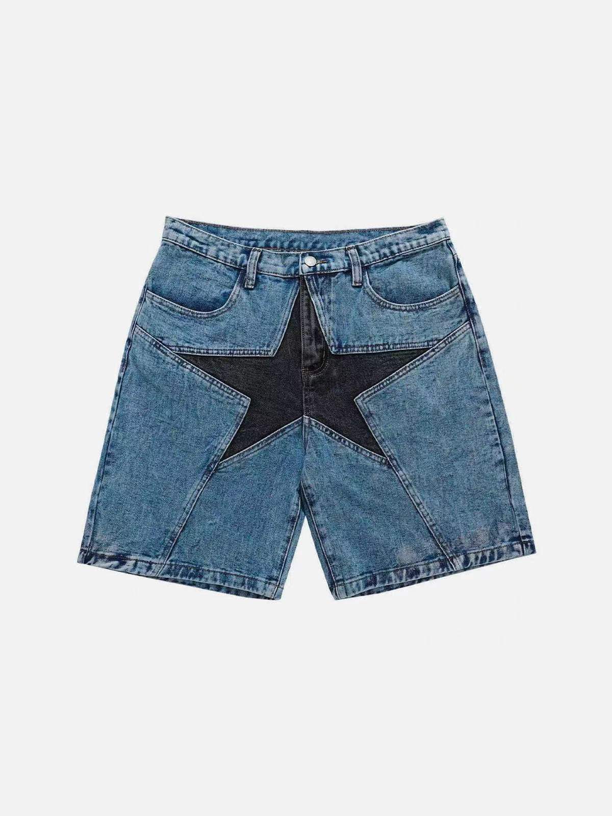 Pantaloncini di jeans da donna con patch a stella taglio ampio_voghion.com