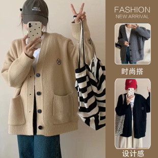 in stock Pregnant Women's Coat Autumn and Winter New Style Top Loose plus size Fashion All-match Western Style Knitted Cardigan Sweater Autumn