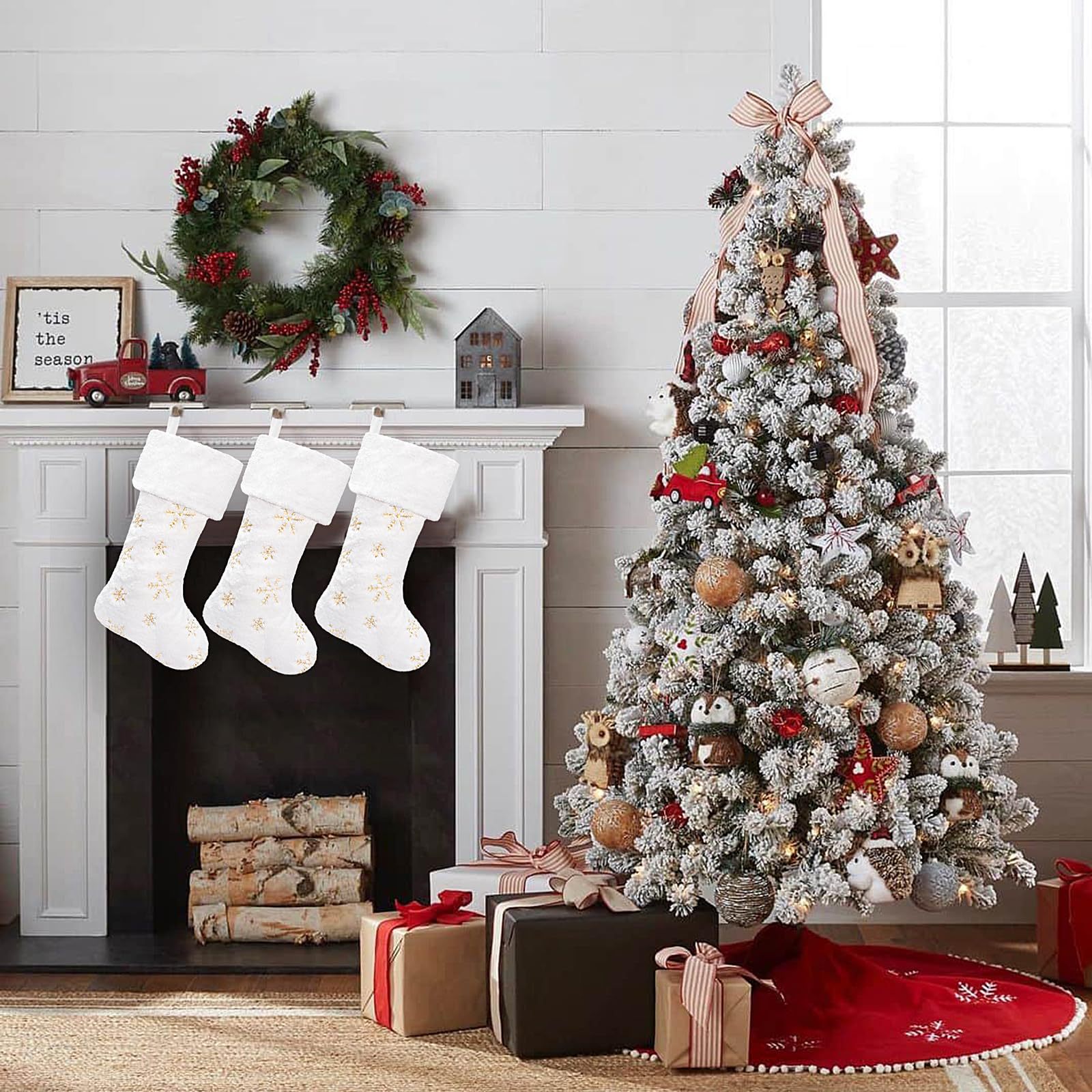 Transfronterizos nuevas perlas de Navidad bordadas calcetines de nieve de Navidad decoraciones para el hogar bolsas de regalo bolsas de dulces colgantes