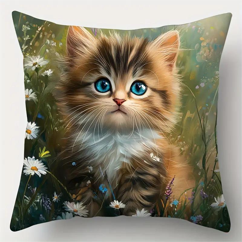 80g Weight Pillow Cases Home Textiles & Decor Type Polyester Material Cat Pattern Cute Style Cute Cat Polyester Pillow Cases Couch & Sofa Decor 4