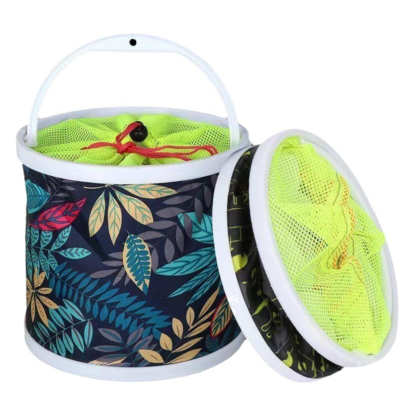 Fishing Bucket, Fishing Bucket, Fish Bucket, Live Fish Box with Rope, Anti-Jump Net, Fishing Gear, Fish Protection Bucket, Outdoor Foldableing Bucket