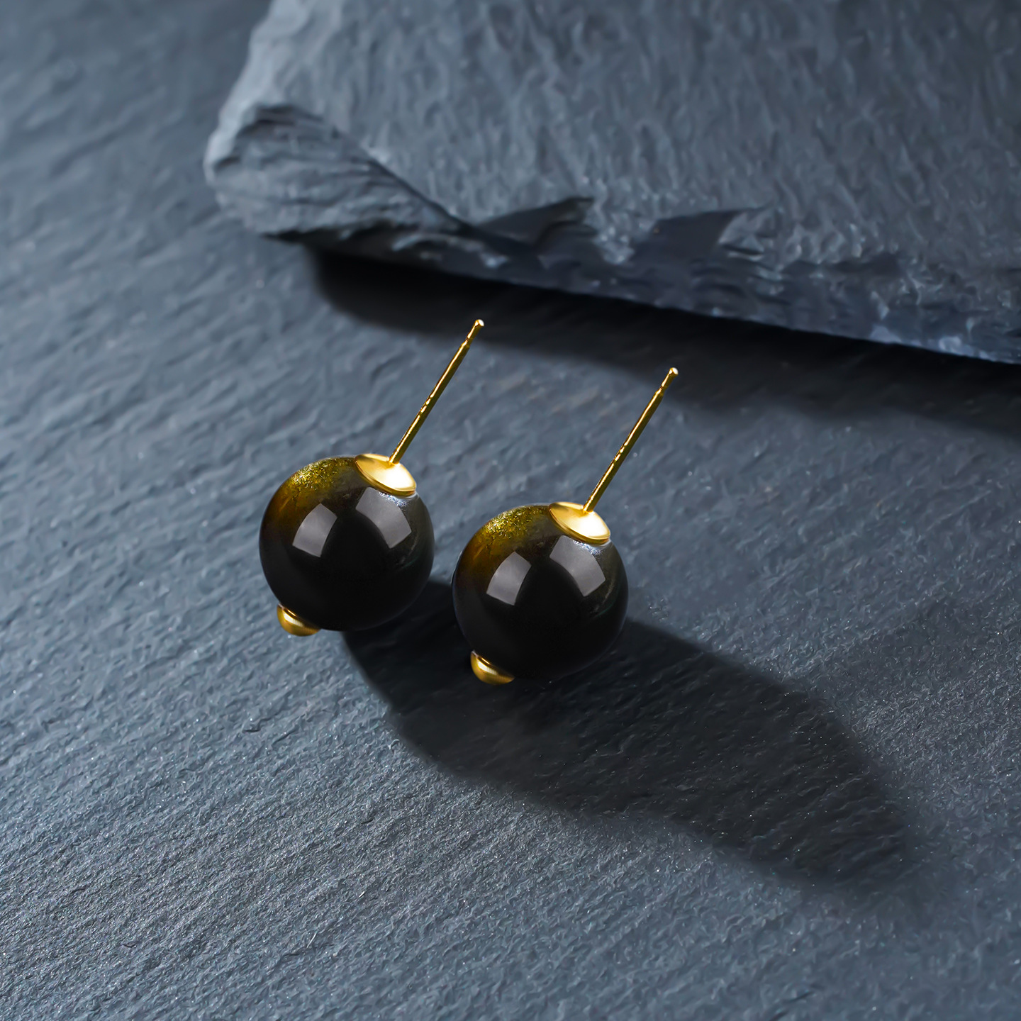 Elegant Sterling Silver Obsidian Earring For Men And Women_voghion.com