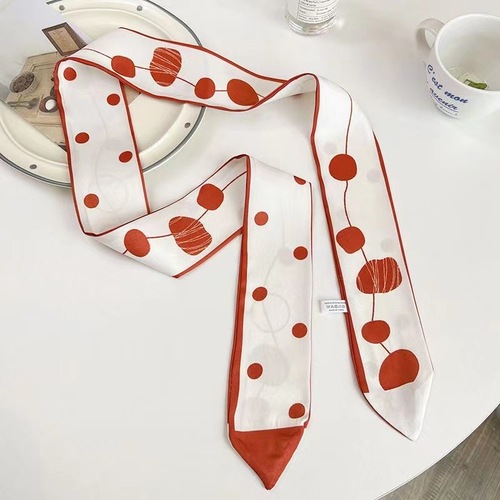 Summer new long strip versatile solid color tie bag Internet celebrity new decorative angled scarf Korean version female polka dot small silk scarf