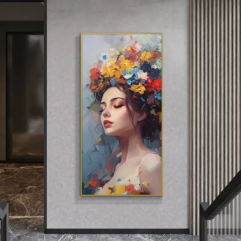 Масляная холстовая декоративная картина для входа, рамка из алюминиевого сплава, подвесная картина для гостиной, фон для ресторана, настенная живопись, красота 60120