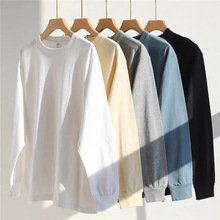 春秋重磅纯棉长袖t恤女纯色基础男女体恤衫圆领情侣装打底上衣女