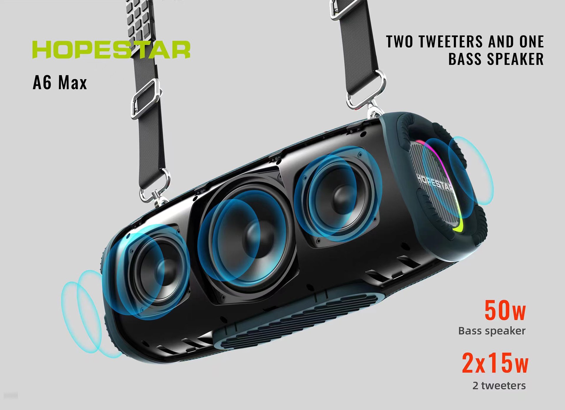 На открытом воздухе A6MAX мощностью 80W портативный портативный усилитель bluetooth с бумбоксом для домашнего караоке RGB pic 3