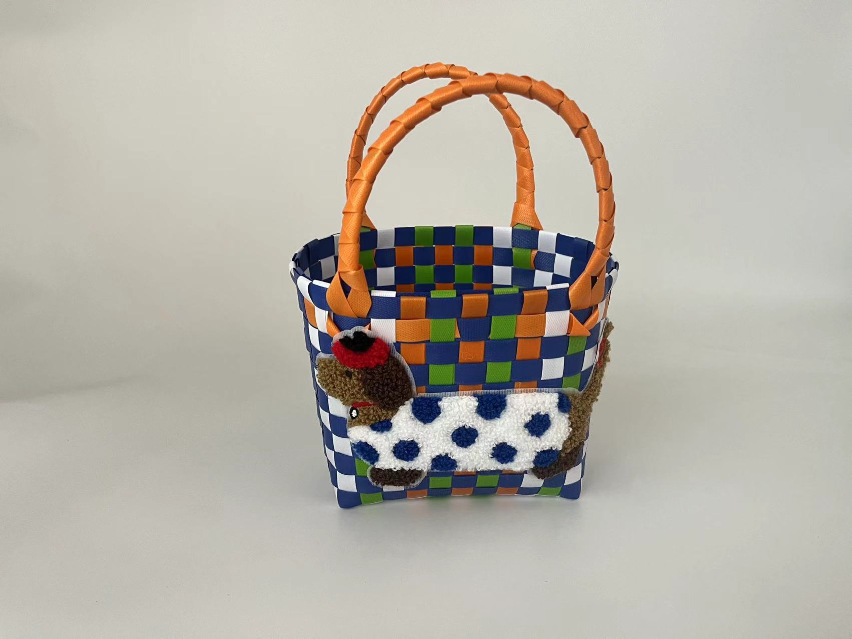 Pequeño Libro Rojo frito calle cesta de verduras bolso tejido color tejido cesta de verduras bolsa portátil cesta de dibujos animados DIY regalo