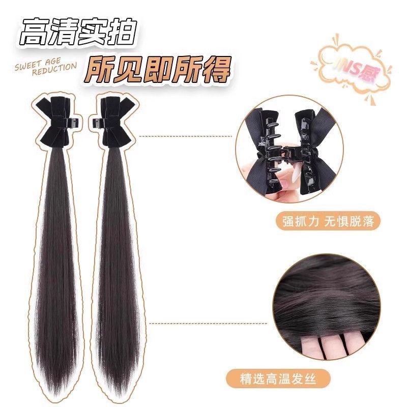 Peruca de cabello largo de mujer clip de agarre doble cola de caballo oreja elf arco trenza peluca simulación de cabello crecimiento de cabello trenza cola de caballo