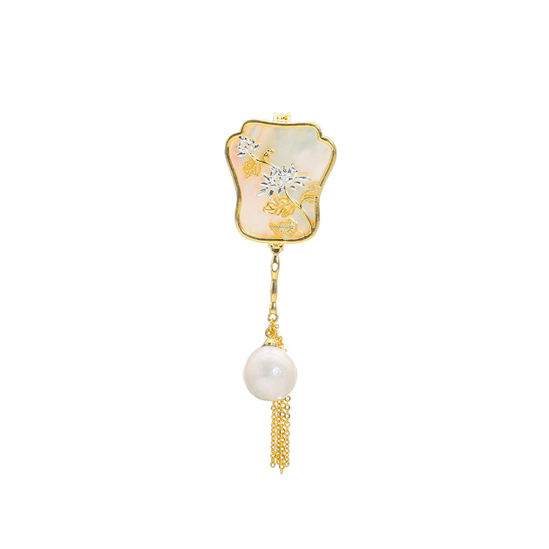 Nuevo estilo chino perla de agua dulce natural broche nicho alto sentido pin accesorios ramillete 18K oro real color retención image 6
