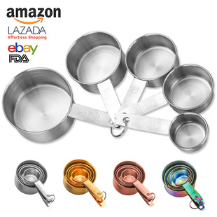 Cross-border 430 stainless steel measuring cup 5-piece set hotel kitchen baking small tool with scale measuring cup set measuring cup