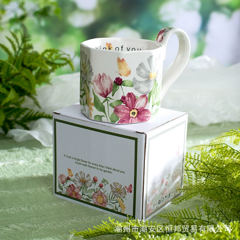 Подарочный набор на полдник в европейском флористическом дизайне Xiangyang Gift Box: чайник высокого качества, чашки, блюдце, корзина