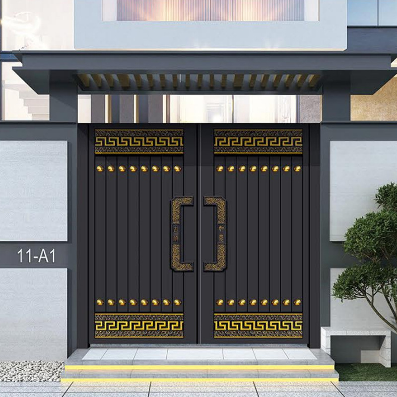 Aluminum Alloy House Courtyard Door Aluminum Carved Electric Door Rural Outdoor Aluminum Art Carved Entrance Door Courtyard Wall Double Door