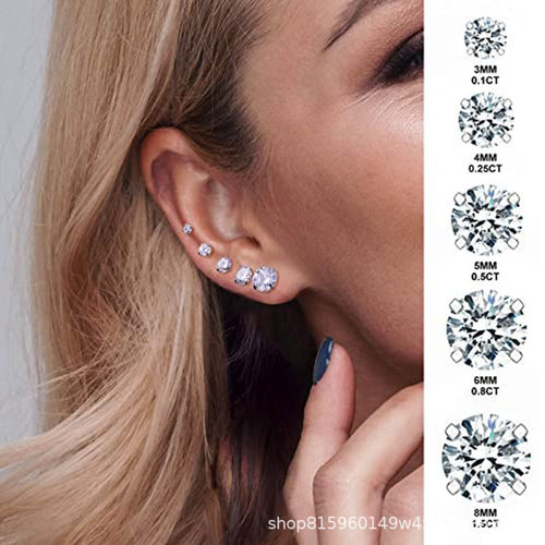 Cross-border ear stud stainless steel zirconia ear bone stud earrings for women, four-claw diamond-encrusted earrings for women, titanium steel piercing earrings, wholesale jewelry.