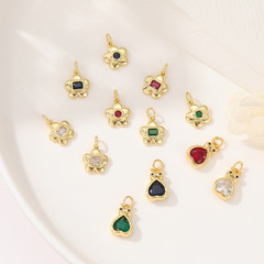 眾興14k真金電鍍微鑲鋯石梅花桃心吊墜配件復古法式輕奢diy小掛件