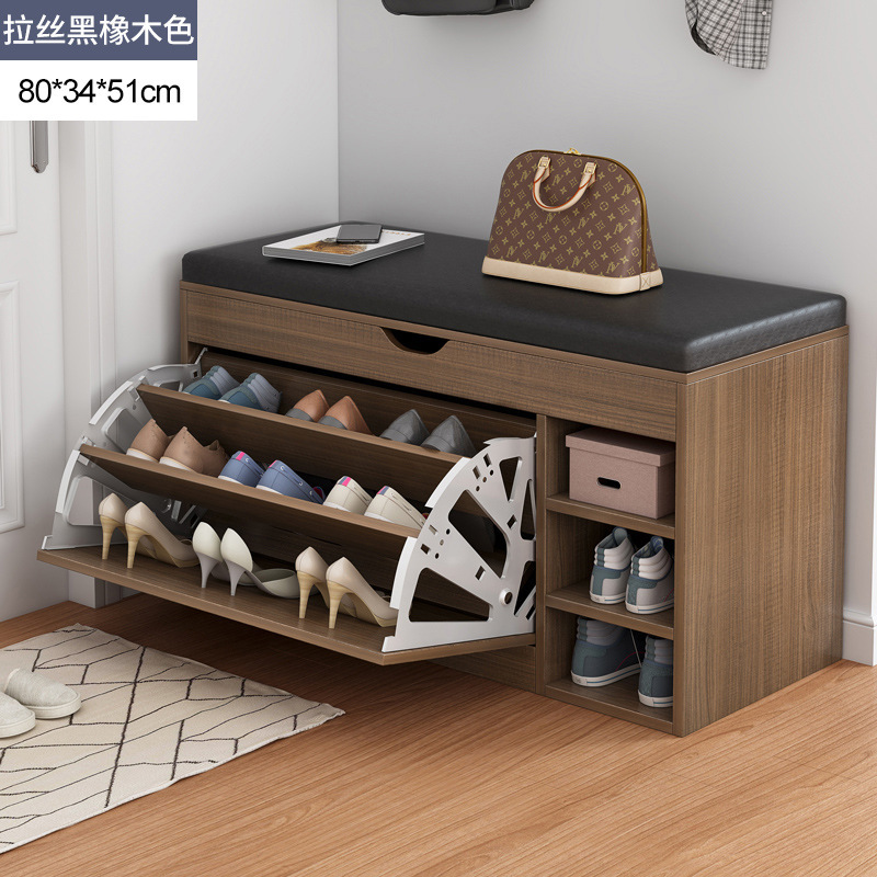 Banco para cambiar zapatos súper resistente y con gran capacidad de carga para la entrada, con tapicería suave, y zapatero abatible multifuncional para la entrada.