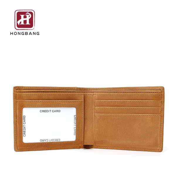 Customized Light Brown Crazy Horse Leather Men's Wallet Leather Bifold Short Business Foreign Trade First Layer Cowhide Wallet