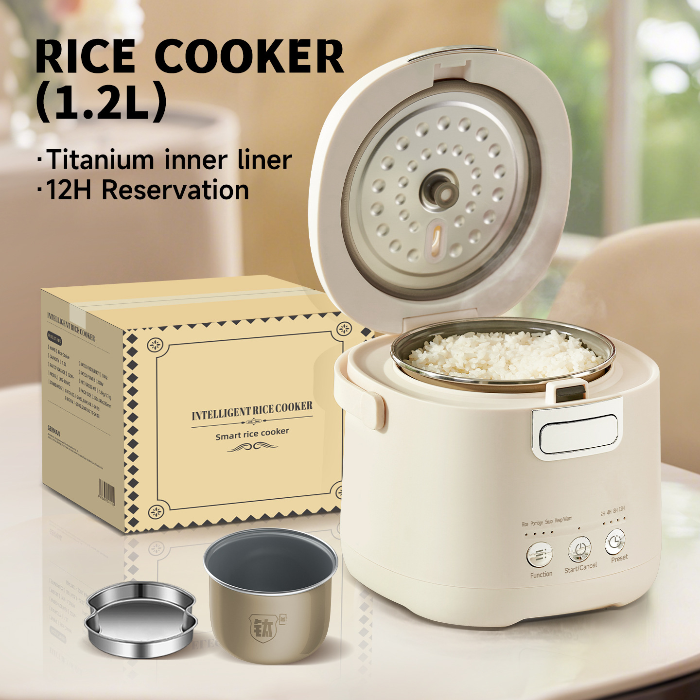 Cross-Border Rice Cooker 1.2L Mini for One Person, Household Use for 1-2 People, Small 2-Person Steaming and Cooking All-In-One Rice Cooker with Titanium Inner Pot