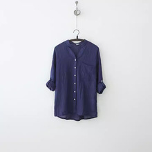 欧美大码女装衬衫2024秋夏新款跨境热销宽松棉麻七分袖立领衬衣