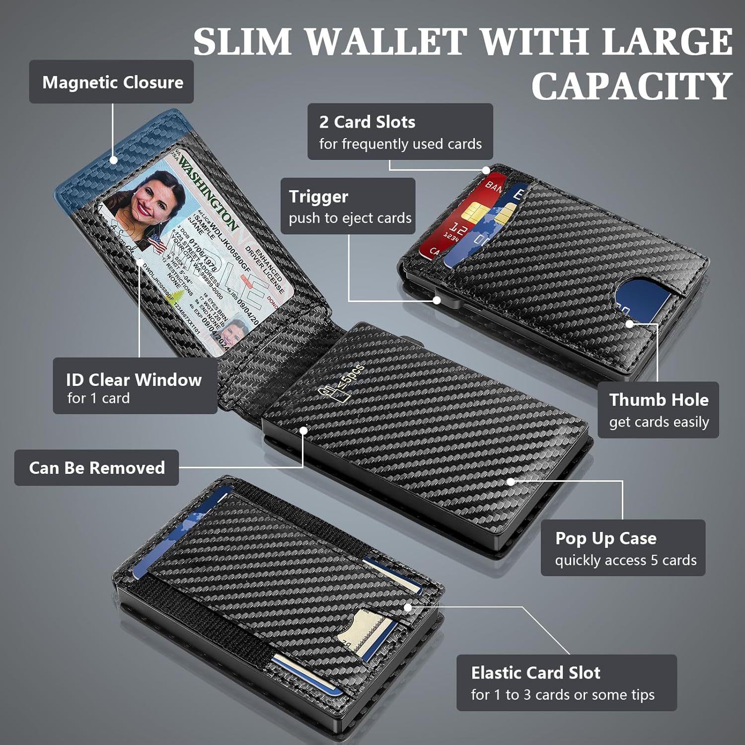 Nuevo metal transfronterizo magsafe bolso de tarjetas de fibra de carbono cartera de cuero al por mayor Apple móvil bolso de cambio de piel