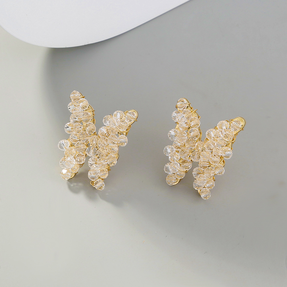 Transparent Crystal Beads Butterfly Earrings display picture 1