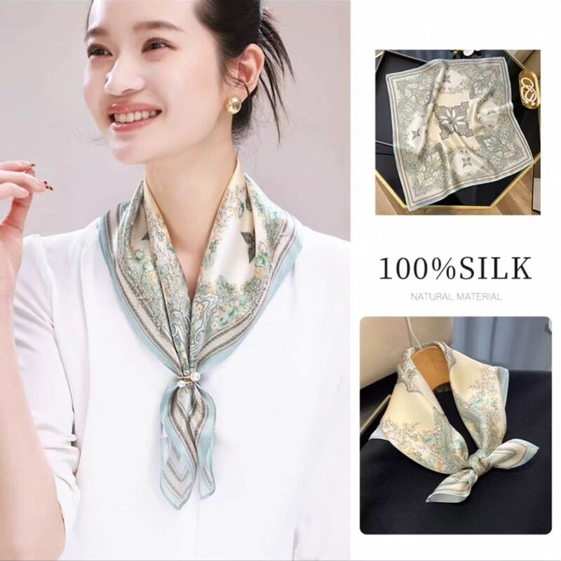 New Style 100% Mulberry Silk 53 Silk Small Square Scarf for Women, High-End Feel, Breathable Silk for Spring and Summer, Versatile Shirt Scarf New Style 100% Mulberry Silk 53 Silk Small Square Scarf for Women, High-End Feel, Breathable Silk for Spring and Summer, Versatile Shirt Scarf