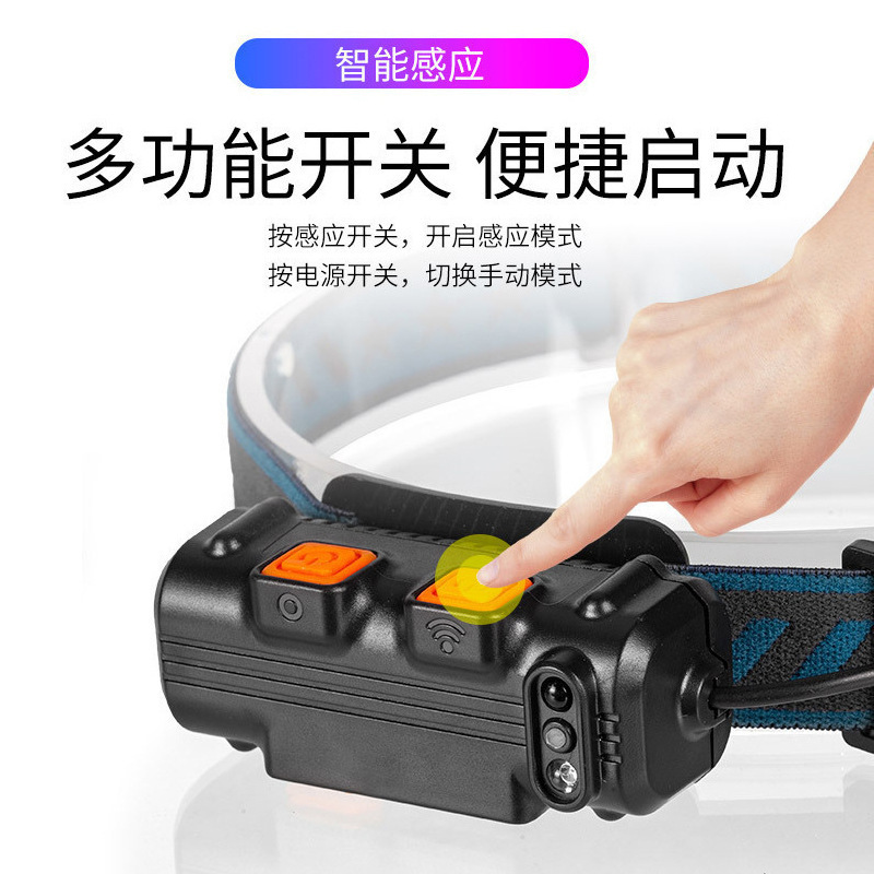 Cross-border nueva linterna montada en la cabeza luz de inducción de trabajo COB luz de cabeza calva fuerte luz de viaje al aire libre luz de pesca nocturna