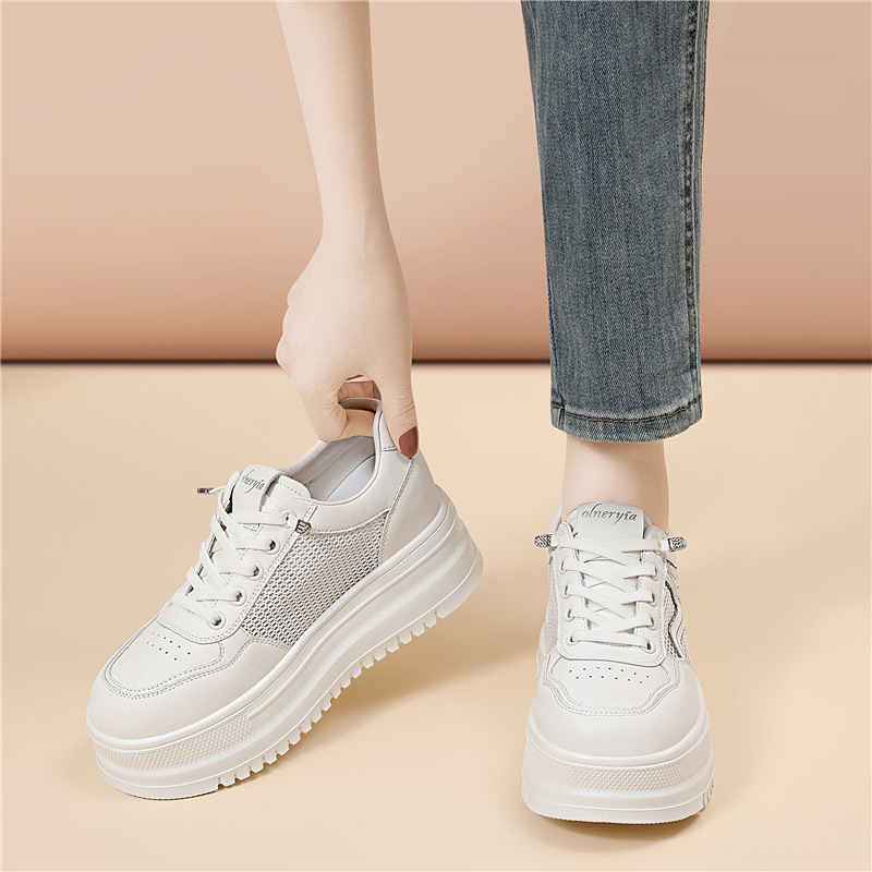 Giày sneaker nữ đế dày bánh xốp trắng phong cách mới xuân hè, đế mềm thoáng khí — 6077 Trắng, 6077 Bạch quả