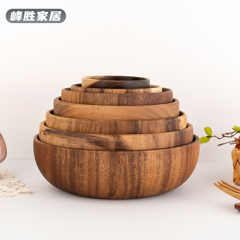 South American Walnut Solid Wood Bowl, Large Acacia Wood Whole Wood Noodle Bowl, Salad Bowl, Fruit Bowl, Rice Bowl, Tableware