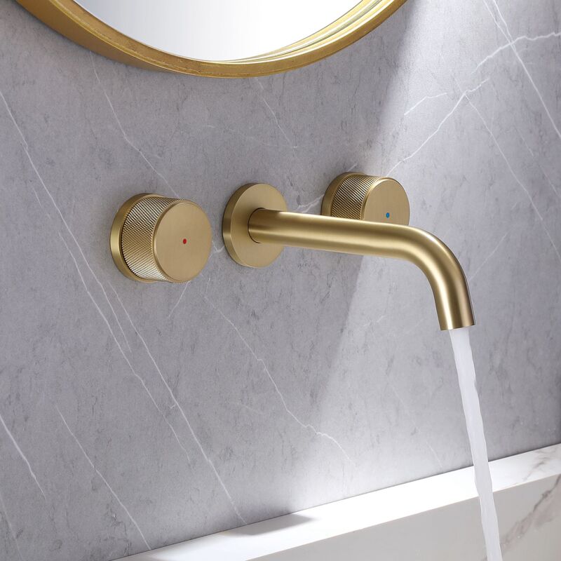 Brushed gold all copper concealed wall basin toilet wall row hot and cold three-hole bathroom faucet hidden