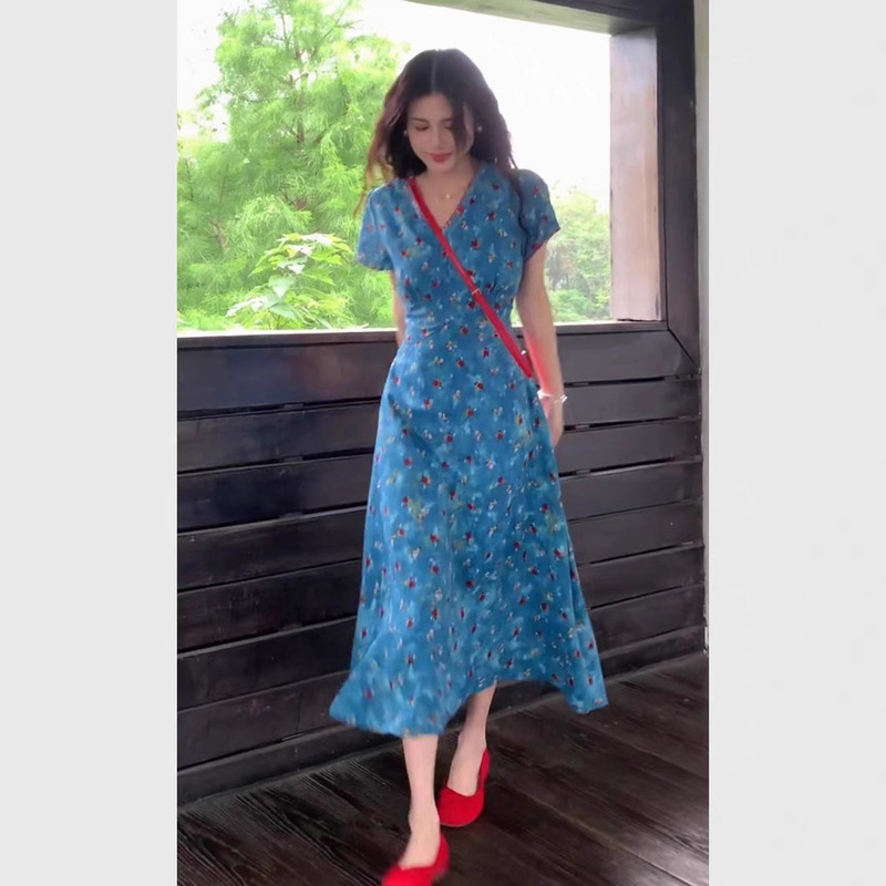 Klein Blue Floral Dress 2026, Stunningly Beautiful and Elegant, Seaside Resort Style, Beautiful Dress for Women in Summer