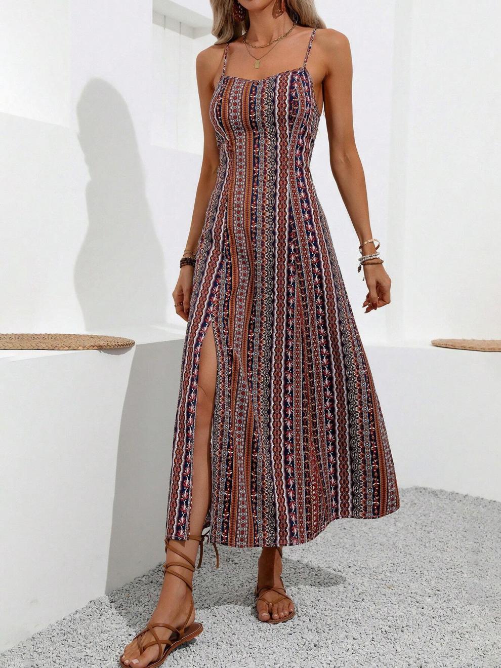 Bohemian Women's Long Skirt Set Slim Fit Split Design Elegant Style_voghion.com