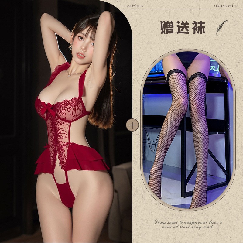 버건디 + 블랙 망사 스타킹
