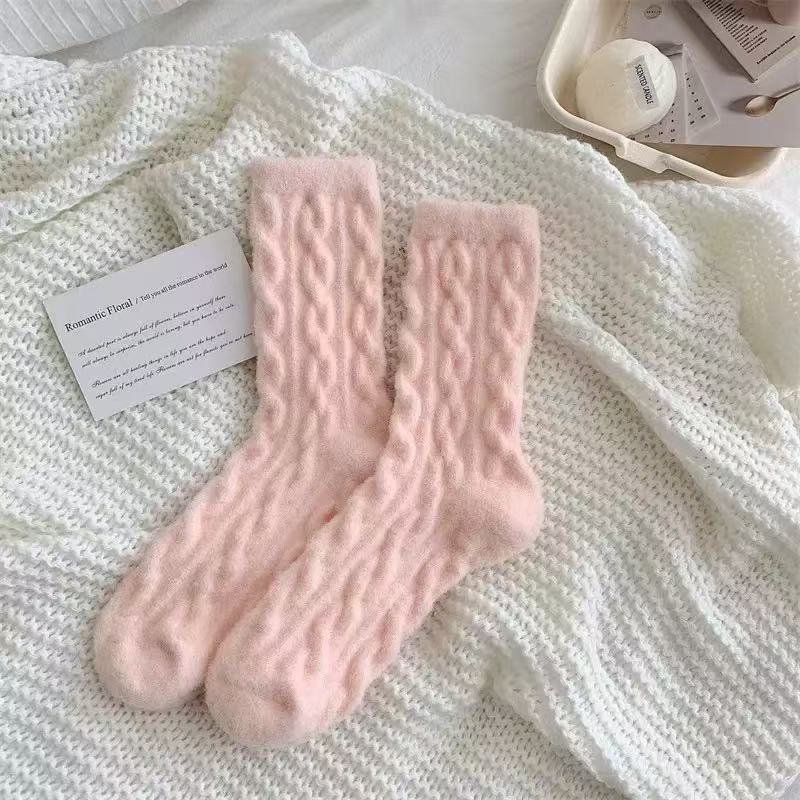 澳绒新款袜子女加厚少女糖果色纯色双针保暖居家甜美风女中筒袜|undefined