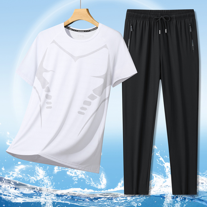 Super tamaño de hielo para hombres verano delgado cuello redondo de manga corta para hombres acondicionamiento rápido seco para correr moda