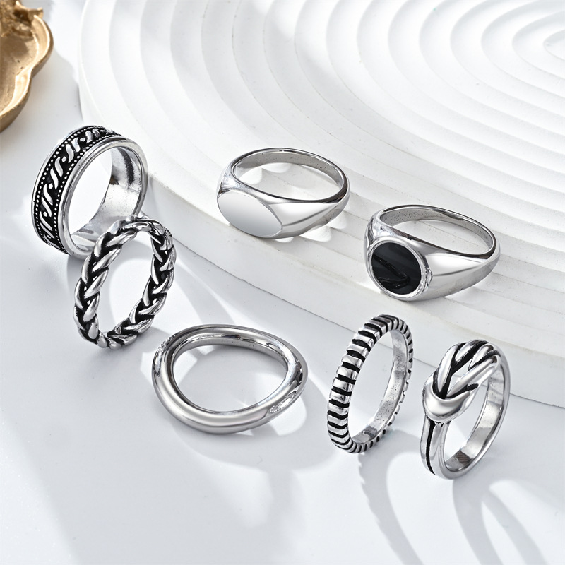 6g Weight Punk Streetwear Geometric 304 Stainless Steel Polishing Men's Rings Men Band Rings