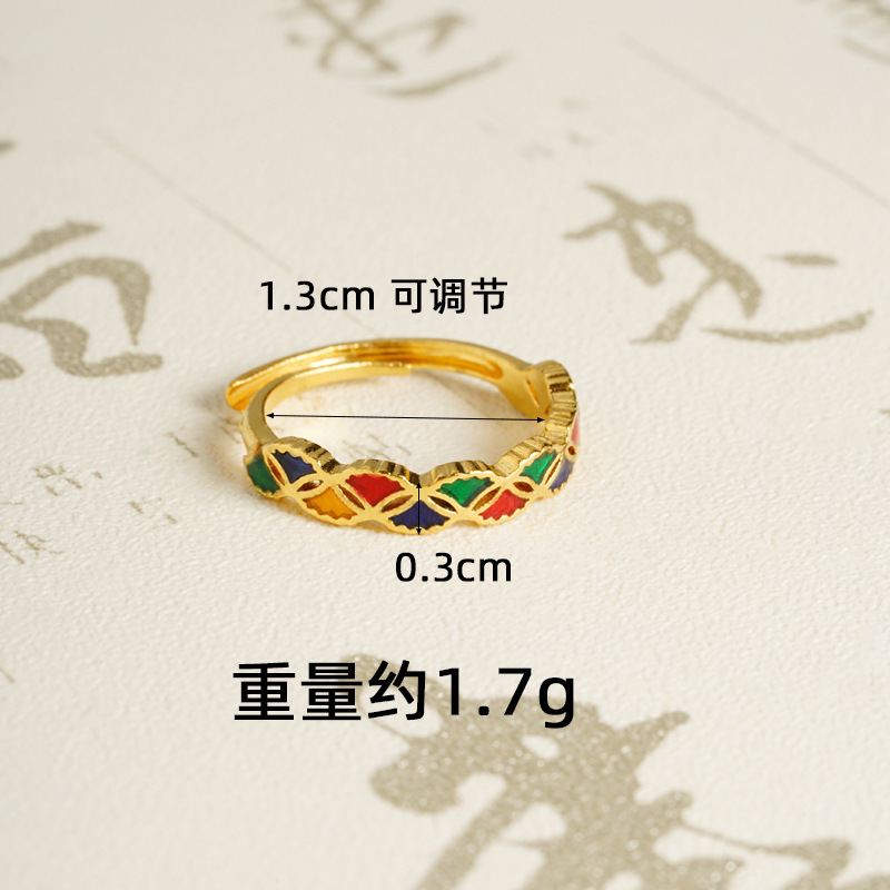 Anillo geométrico esmalte de oro vietnamita antiguo retro pareja de alto nivel nicho no se desvanece joyas al por mayor
