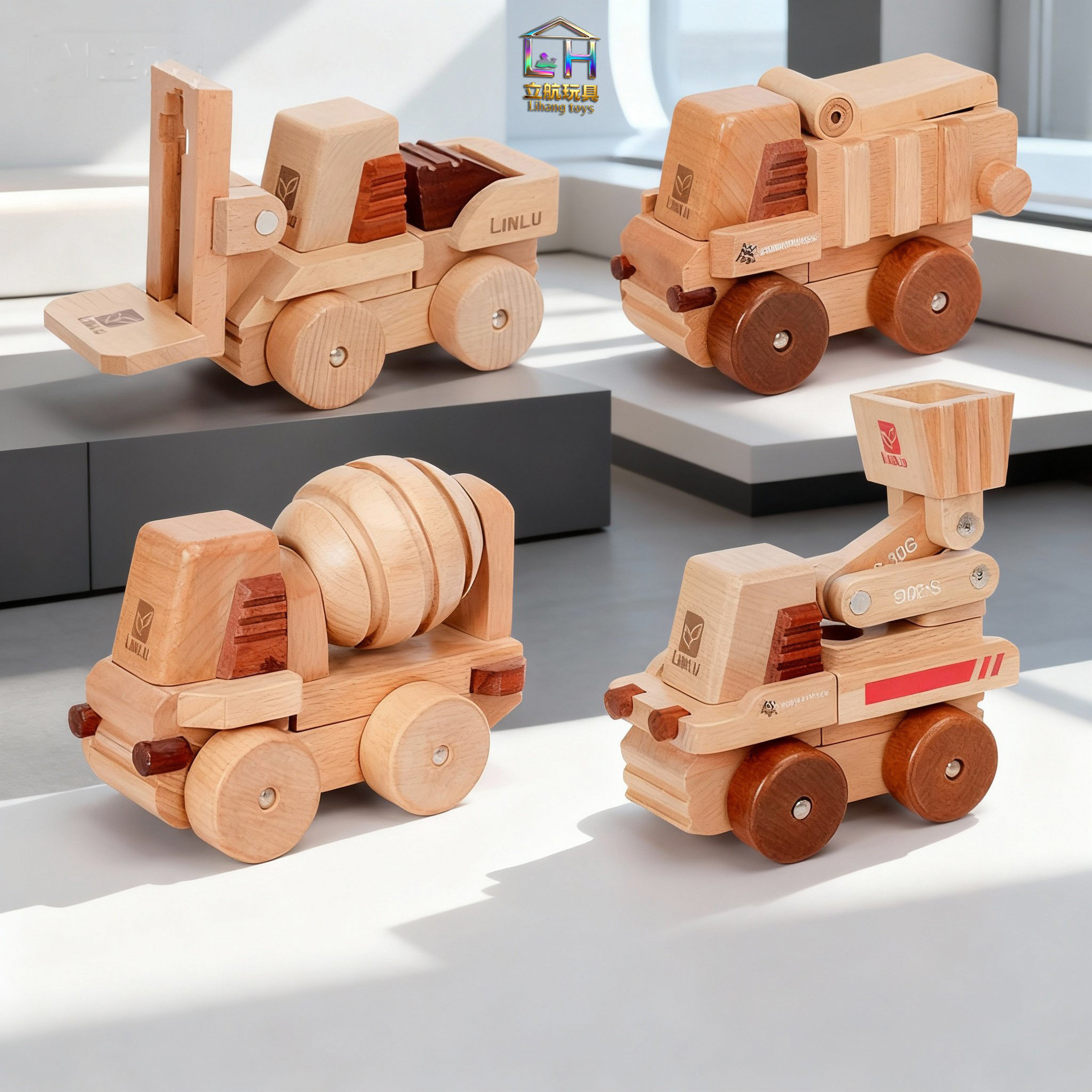 Beech Wood Magnetic Solid Wood Building Blocks Assembled Engineering Vehicle Aircraft Mortise and Tenon Construction Educational Puzzle Toys for Boys and Girls