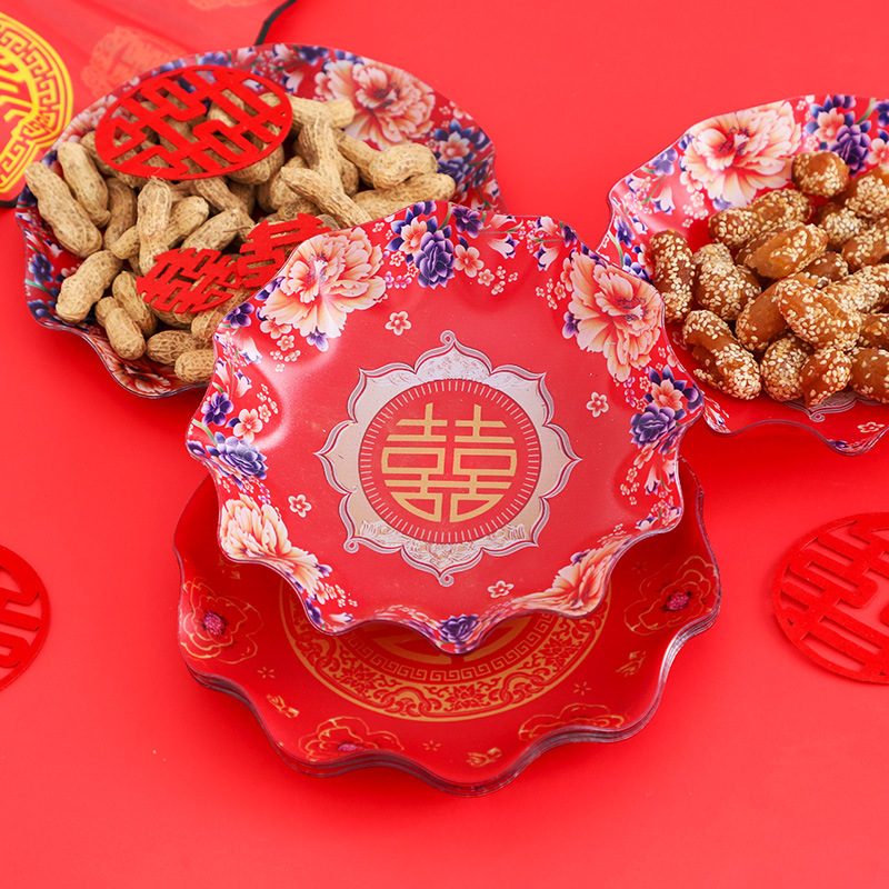 婚慶果盤紅色結婚喜宴水果瓜子盤創意彩印塑料糖果盤婚禮大全喜盤