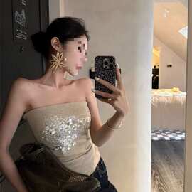实拍实价95欲美式辣妹亮片抹胸上衣女外穿紧身显瘦针织吊带背心