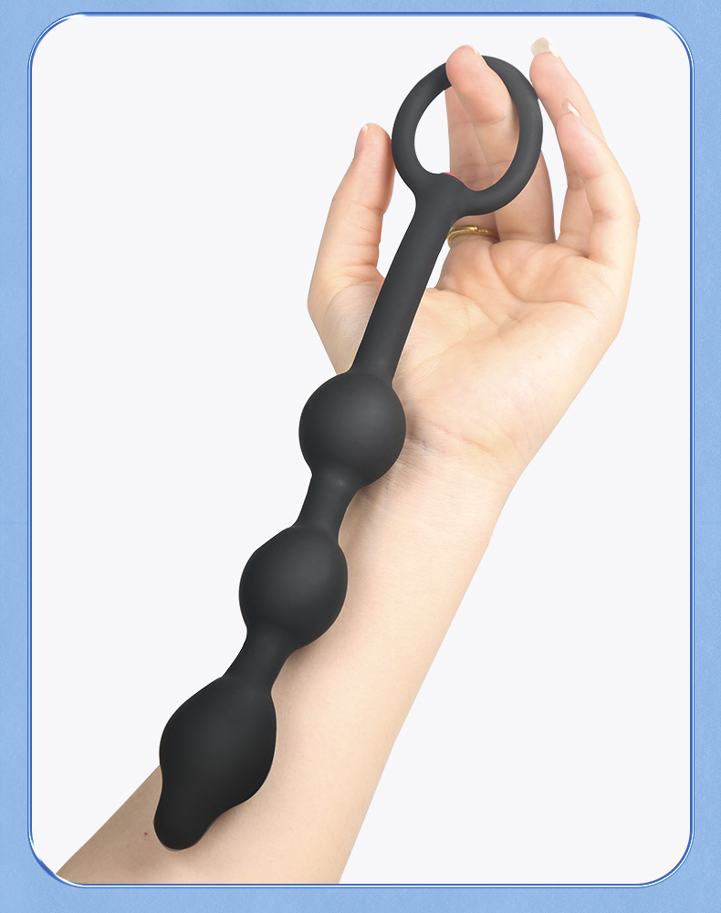 Detachable Inflatable Anal Plug with Steel Balls, Black Silicone, 3-Bead Expander — detail image 29