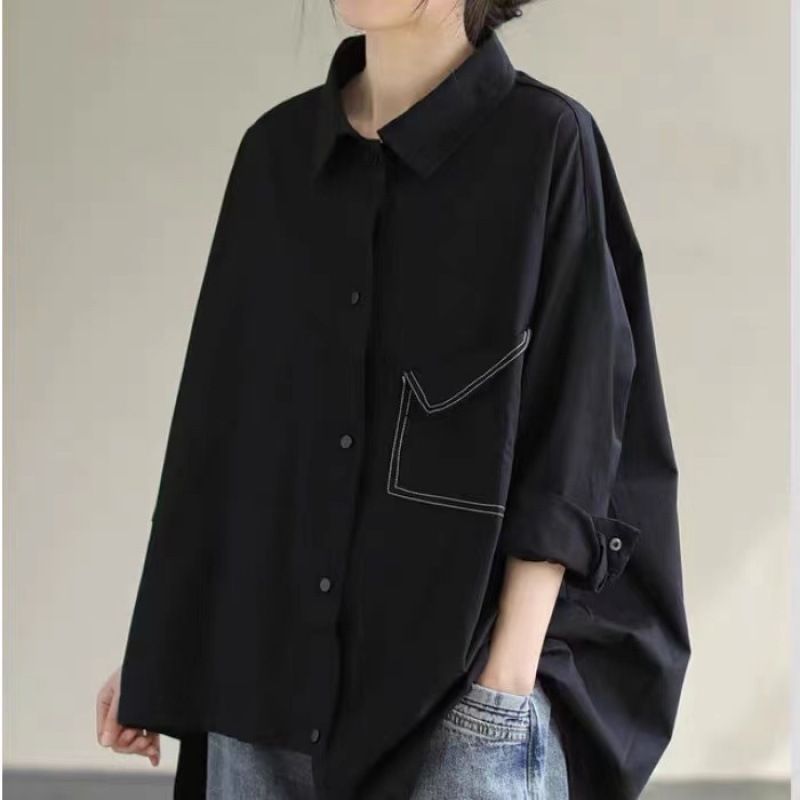 Solid shirt, autumn, for plus size ladies
