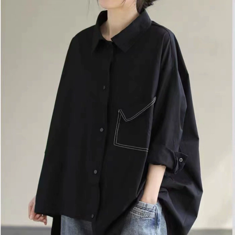Solid shirt, autumn, for plus size ladies