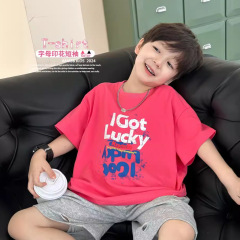 Children's T-shirt New Korean Style Boy Summer Outfit 2024 Small and Medium Children Printed Short Sleeve Baby Alphabet Simple Trendy Top
