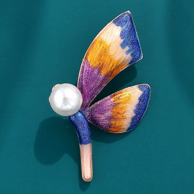 Korean-Style Enamel Butterfly Brooch for Women, Elegant Anti-Exposure Pin, Personalized Pearl Brooch, Suit Accessories, Wholesale Shirts (Yaxa sancaqları) - blue